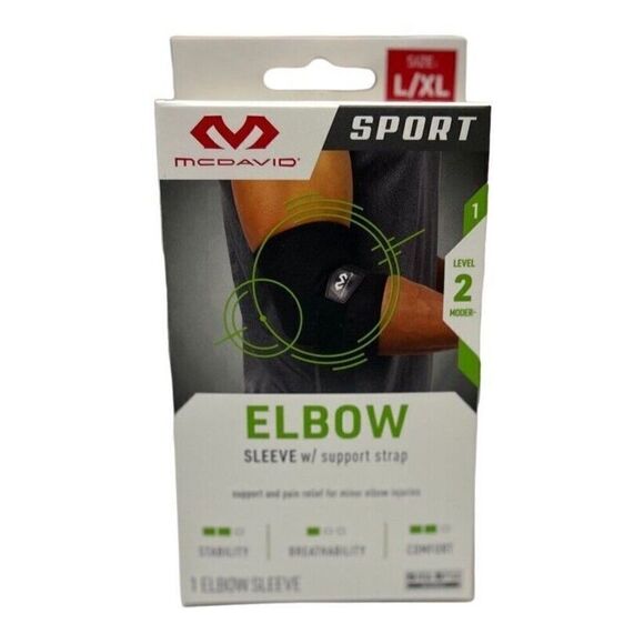 BRAND NEW McDavid Sport Elbow Compression Knit Sleeve w/Support Strap L/XL BLACK - Picture 2 of 6